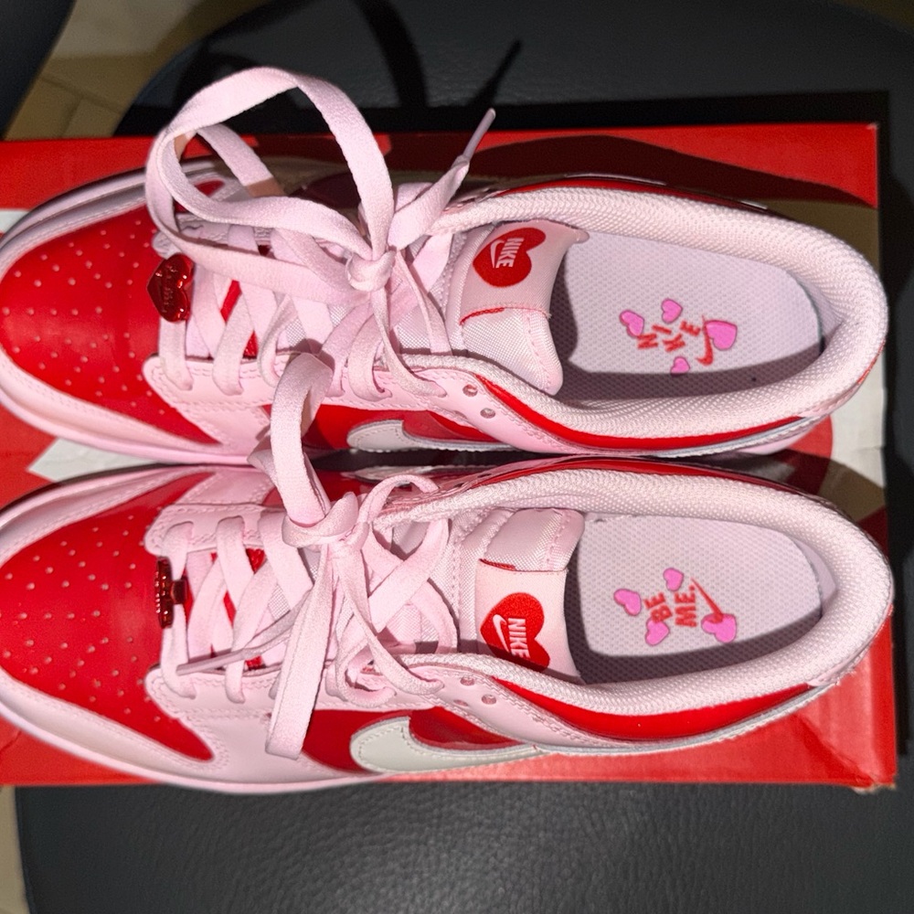 Nike Pink and Red Low-Top Sneakers with White Swoosh